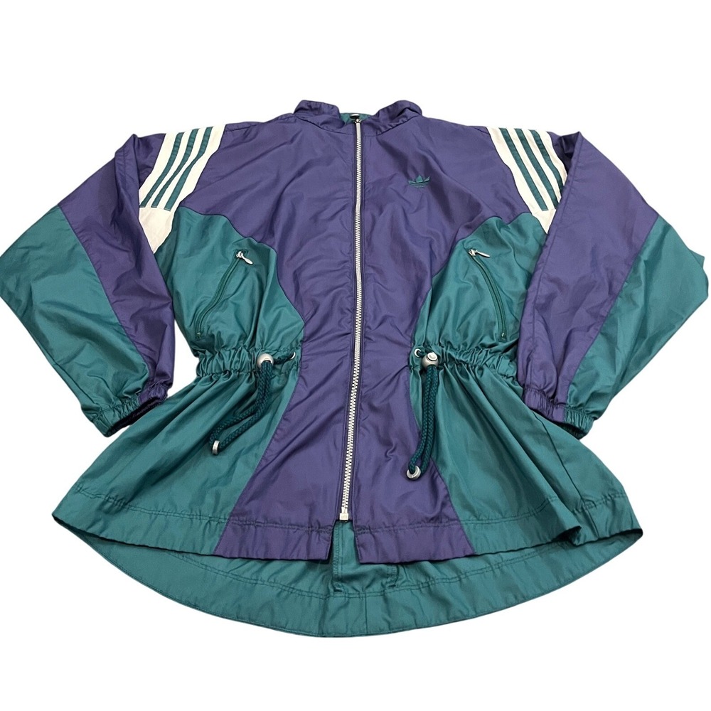 Adidas Windbreaker Jacket Womens S Purple Teal Vintage 90s Colorblock Trefoil‎